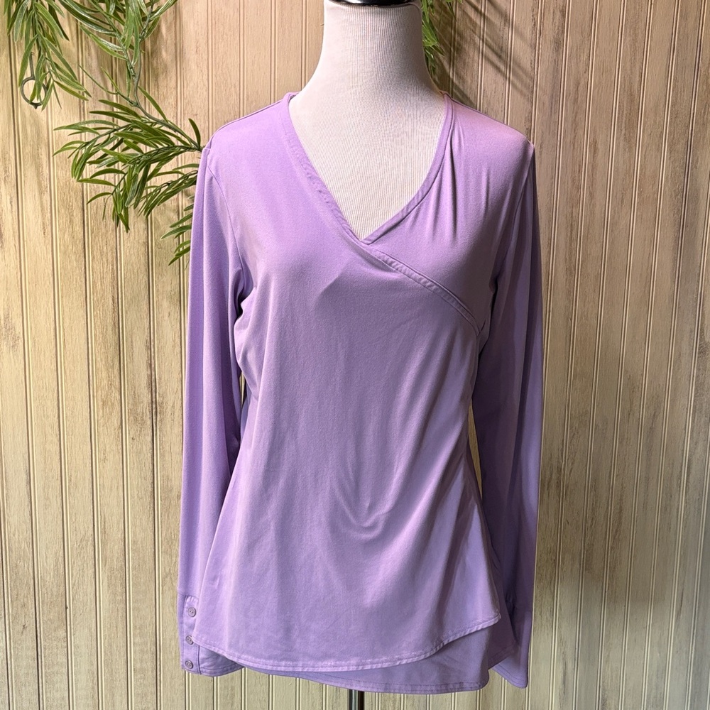 Exofficio Lavender Wrap Long Sleeve Top, size Medium, Poly/Spandex Stretch EUC